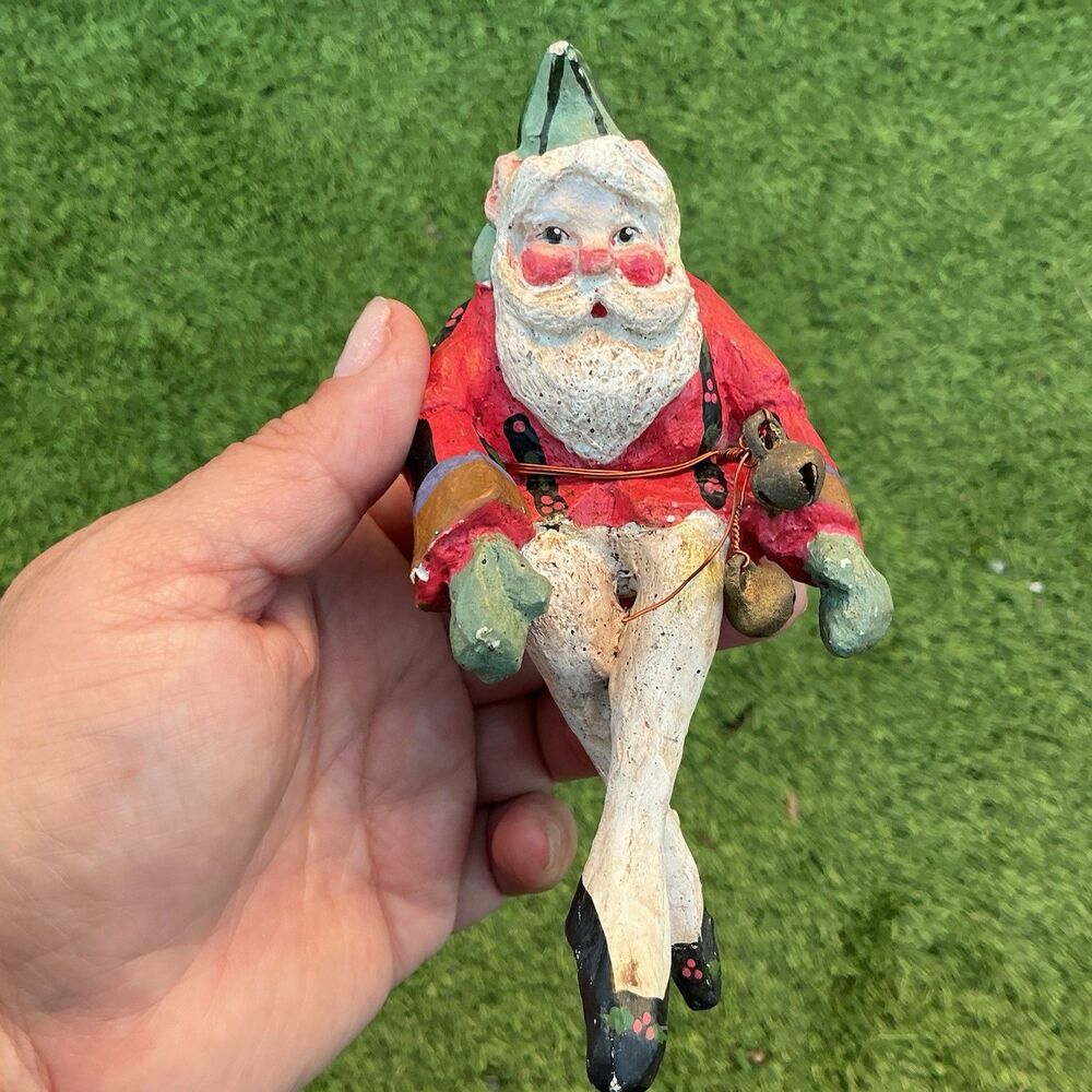 Vintage House of Hatten HOFH 1989 Santa Ornament Sitting Bells Hand Painted